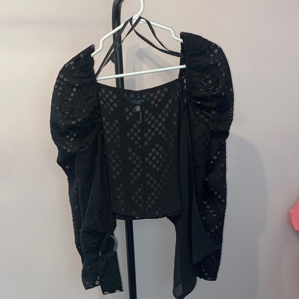 Ted Baker London Black Eyelet Puff Sleeve Top